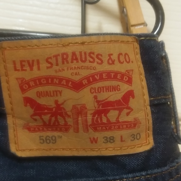 LEVIS 569 Men’s Loose Straight Fit Dark Wash Jeans 38x30 Yellow Stitching - Picture 4 of 6
